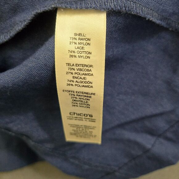 Chico's Women 1 US M Dark Blue Silver Zip Lace Moto Notched Collared Open Blazer - Picture 8 of 12